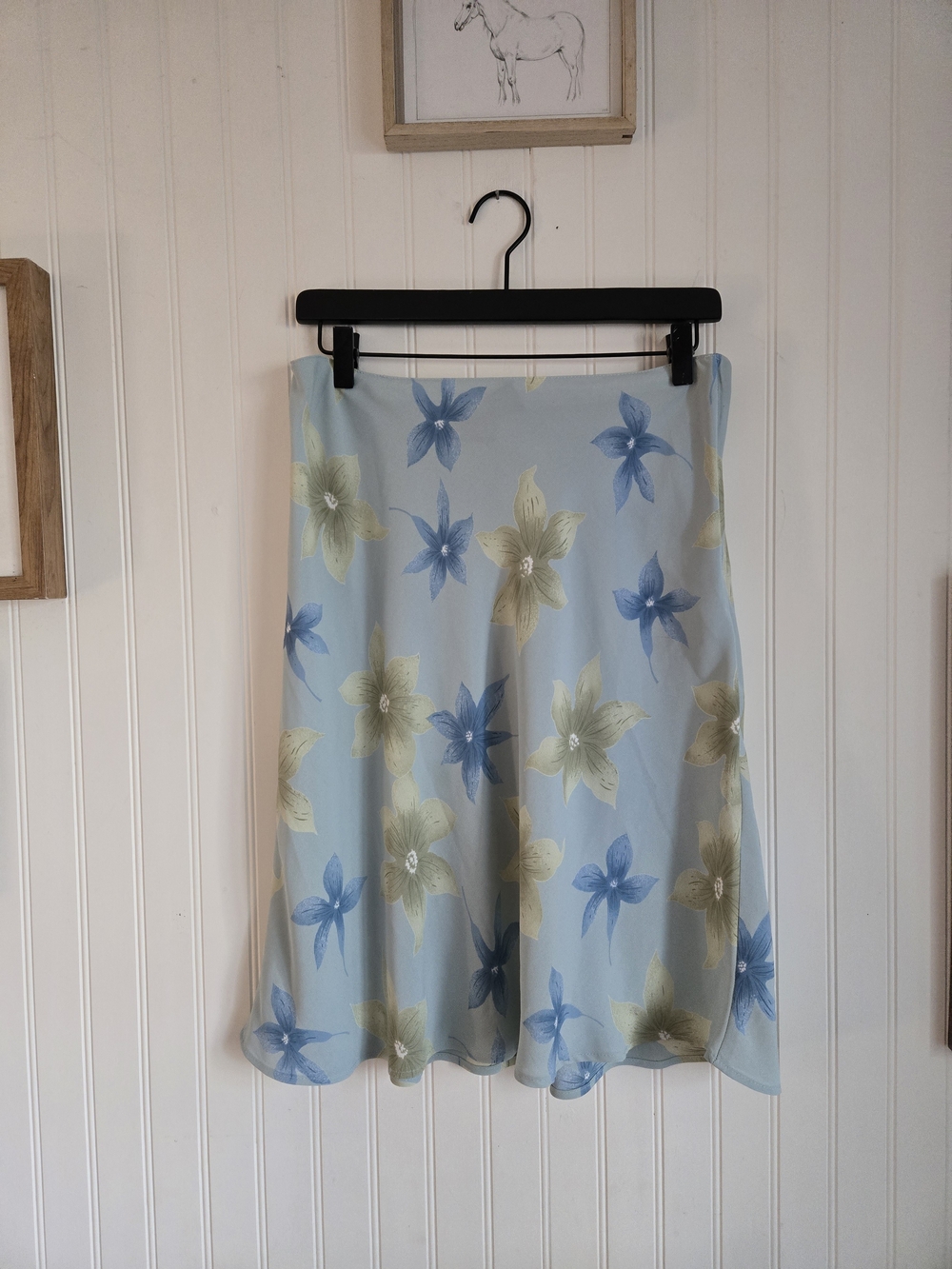 Hillard & Hanson Y2k Floral A-Line Skirt in Light Blue